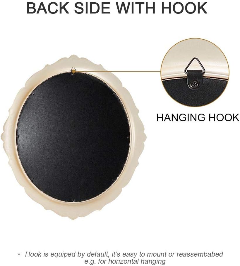 Hanging Wall Mirrors, Decorative Mirrors, Vintage Multi-Functional Mirror, Living Room, Bedroom, Bathroom,13" W x 15" L, Golden White