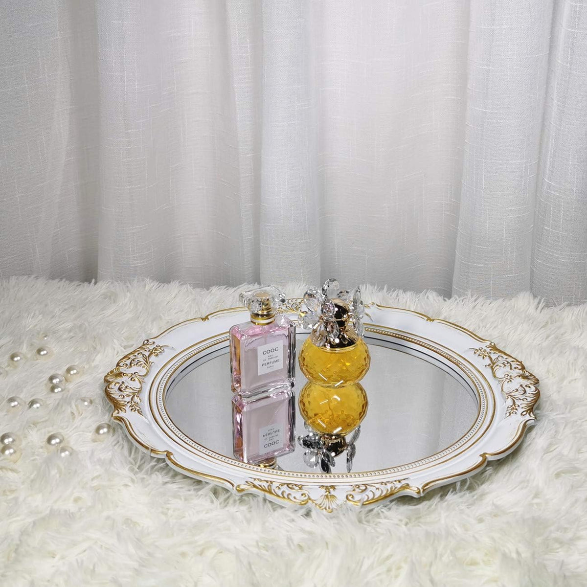 Hanging Wall Mirrors, Decorative Mirrors, Vintage Multi-Functional Mirror, Living Room, Bedroom, Bathroom,13" W x 15" L, Golden White