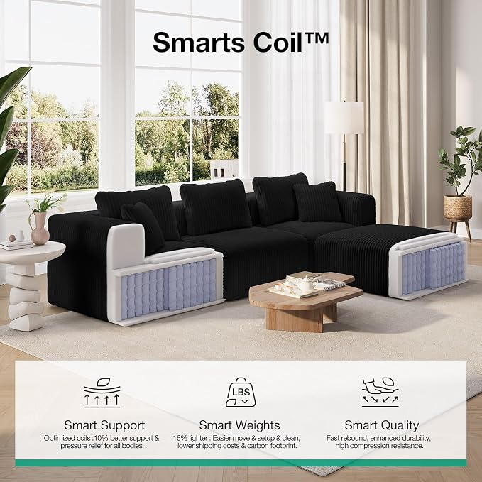 Novilla 141" Modular Sectional Sofa, L Shape Plush Sectional Couch, Modern Cloud Design with Smarts Coil® Support, Boneless Sectional Couch for Large Living Room Apartment, No Assembly Required